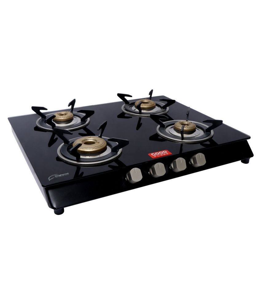 Goodflame Nexa{R} 4B Ms Bk Toughened Glass 4 Brass Burner Gas Stove ...