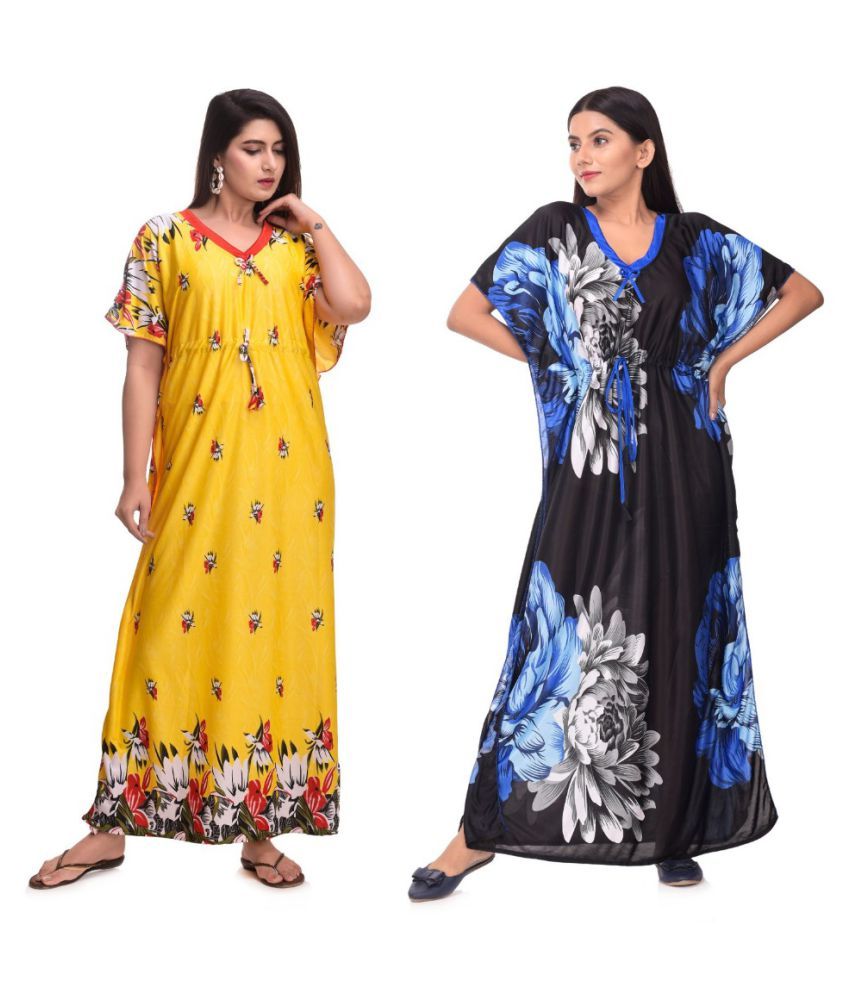     			Raj Satin Nighty & Night Gowns - Multi Color Pack of 2