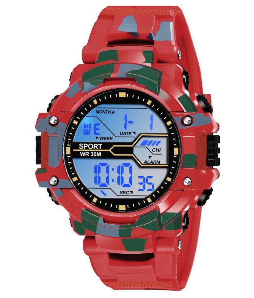     			Redux Digital Sports Multi-Functional Red Army Color Strap Watch for Boys & Kids