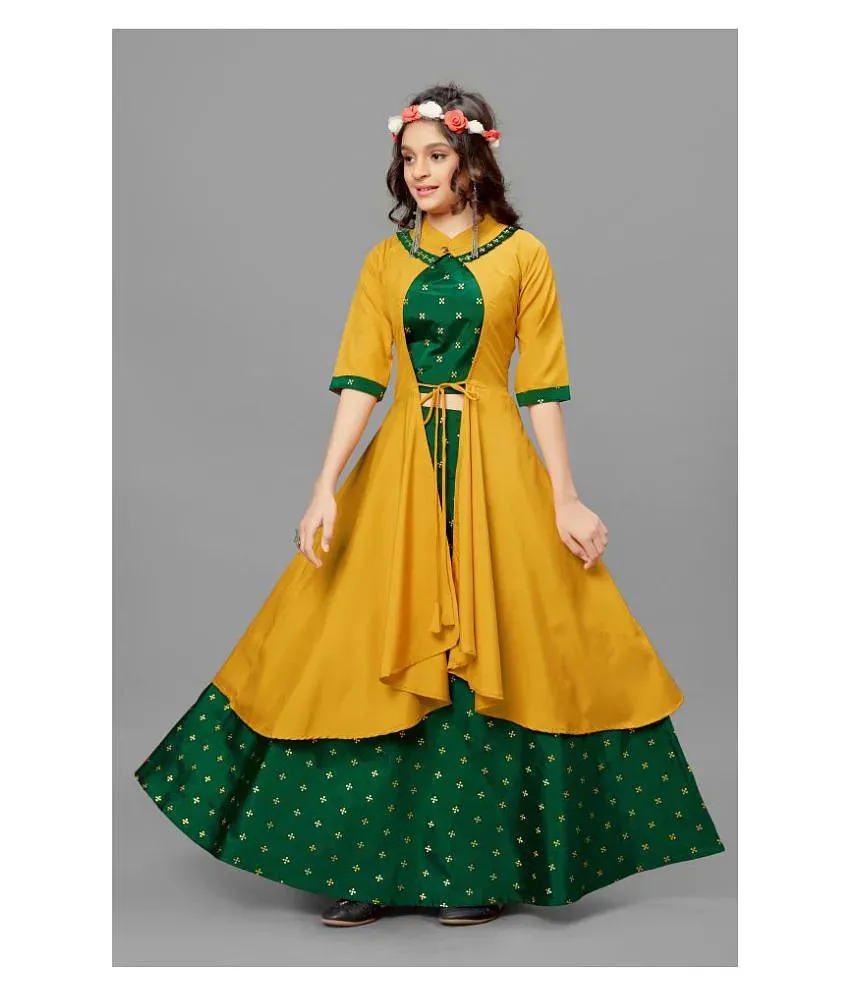 MATHAE - Green Satin Girls Lehenga Choli Set ( Pack of 1 ) - Buy MATHAE -  Green Satin Girls Lehenga Choli Set ( Pack of 1 ) Online at Low Price -  Snapdeal