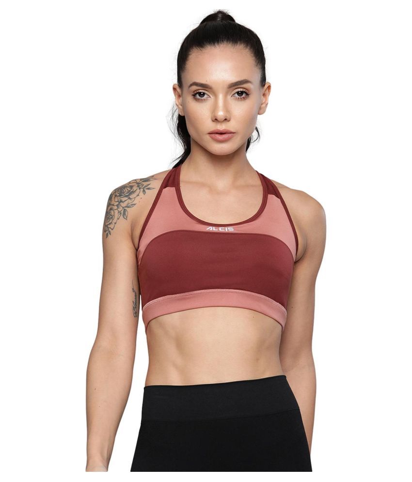     			Alcis Maroon Polyester Solid Sports Bra - Single