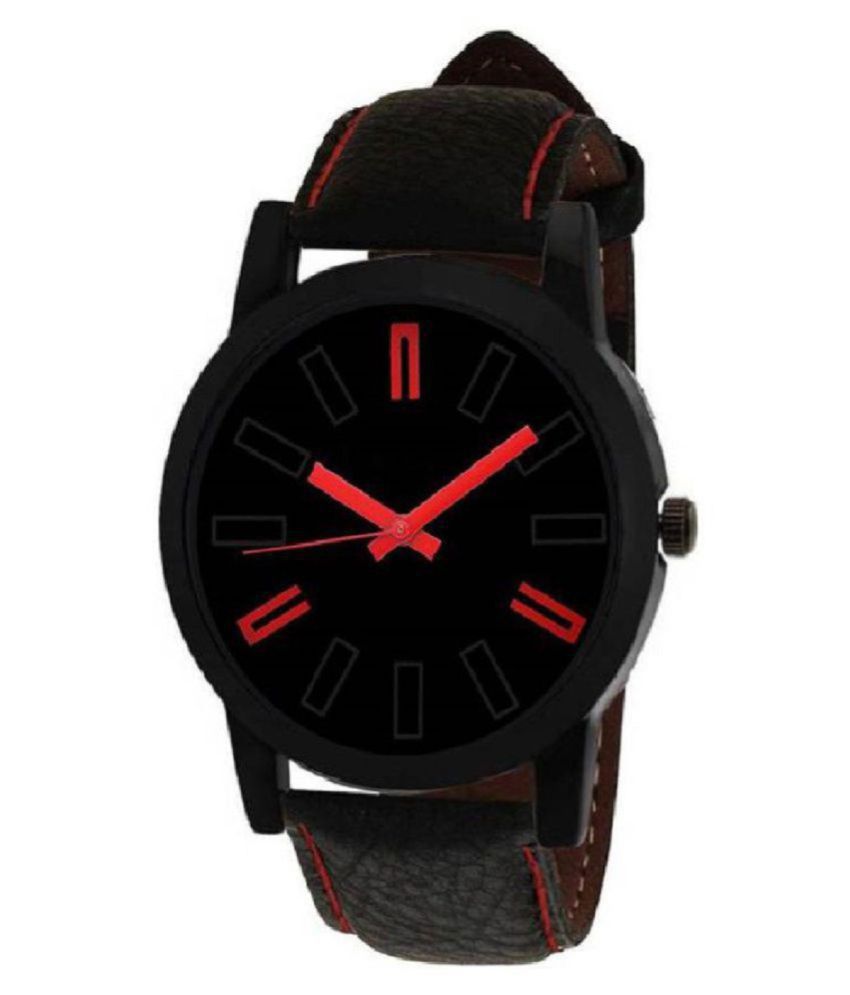     			SAMARPAN BLACK RED LEATHER ANALOG WATCH FOR BOYS