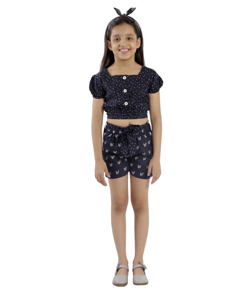     			Kids Cave two piece dress for girls fabric- printed rayon (Color_Blue, Size_3 Years to 12 Years)
