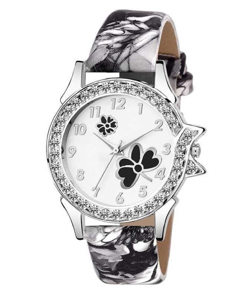     			EMPERO Flower Designer Dial With Leather Strap Diamond Studded Fashion Watch For Girl