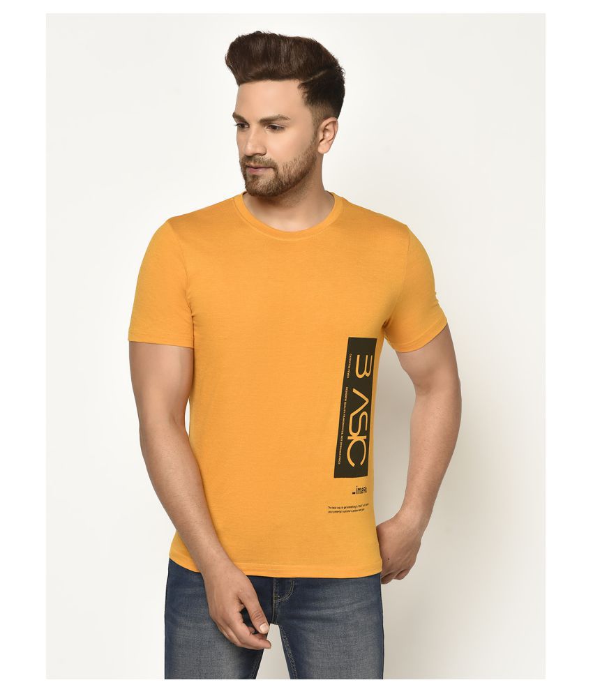     			Glito Cotton Blend Yellow Self Design T-Shirt Pack of 1