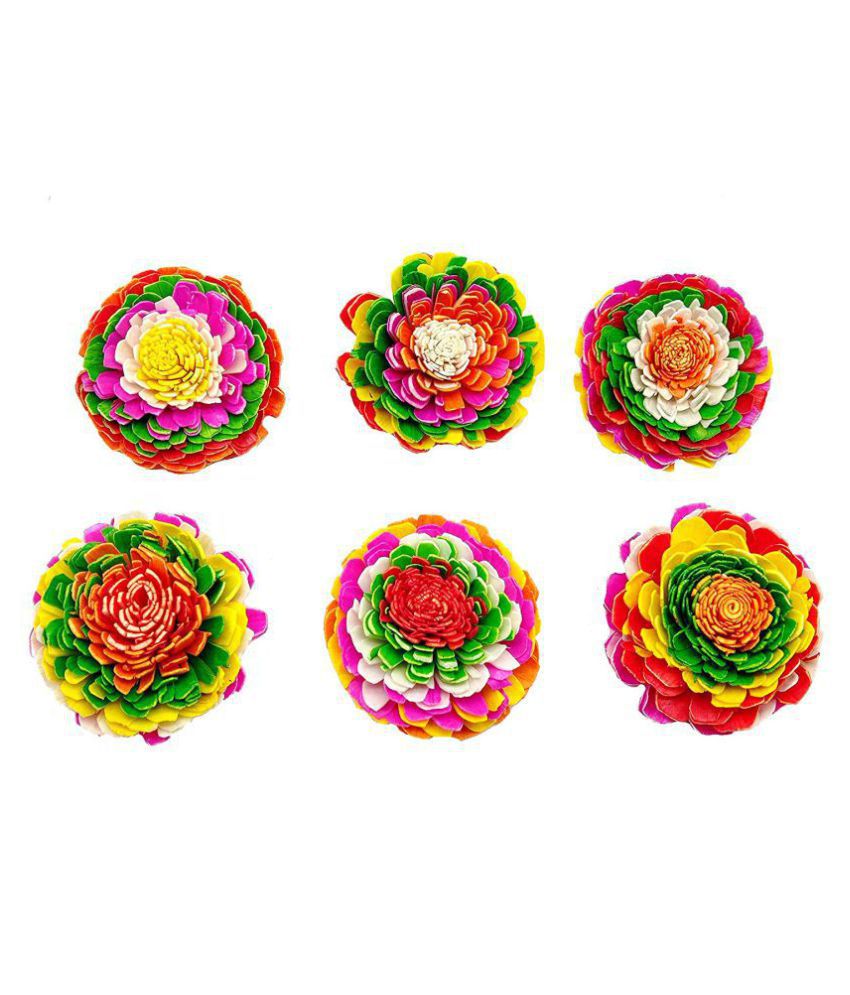     			Handmade Multicolored Sola Wood Natural Rose Flowers for Wedding Bridal Shower Bride's Bouquet Arrangement Decorations, Gift Packing wrappings, Pack of 6 pcs Big Size