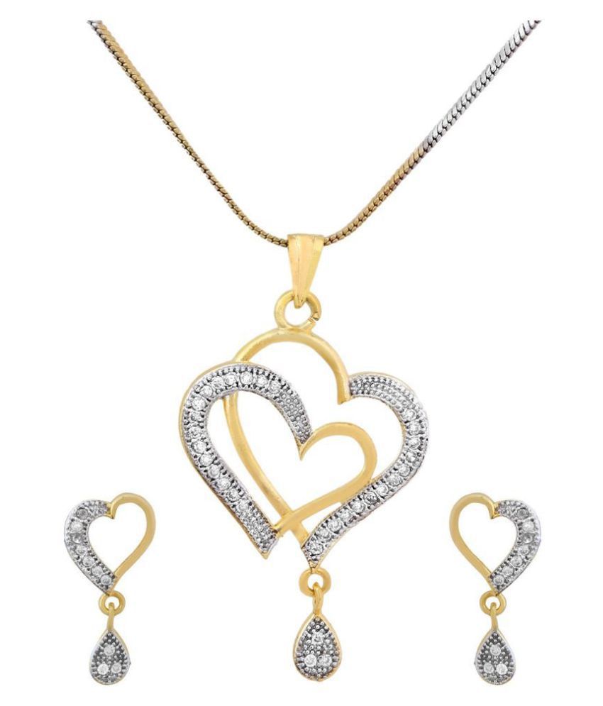     			Sunhari Jewels Double Heart AD Stone Pendent With Earrings For Women