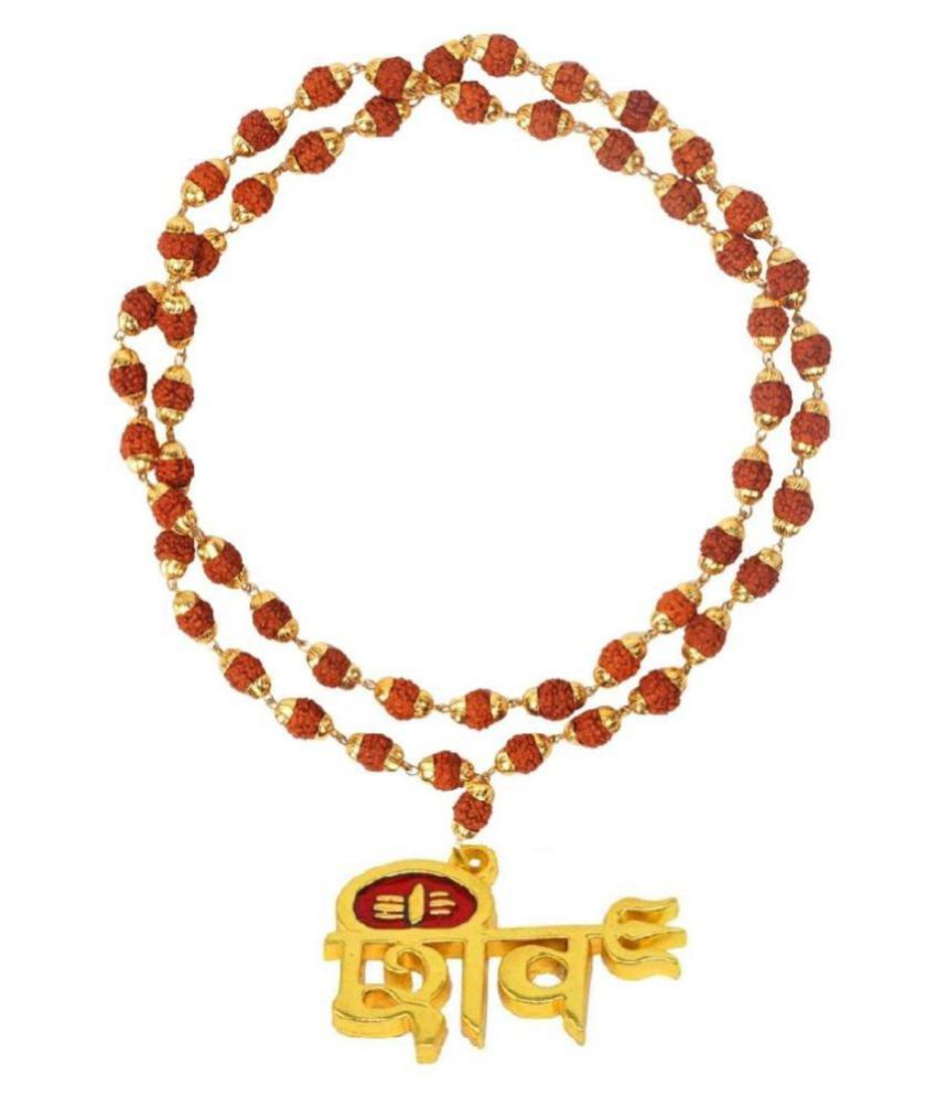     			ASTRODIDI Brass Lord Shiv Trishul Pendant with Rudraksha Cap Mala (Brown and Golden Color)