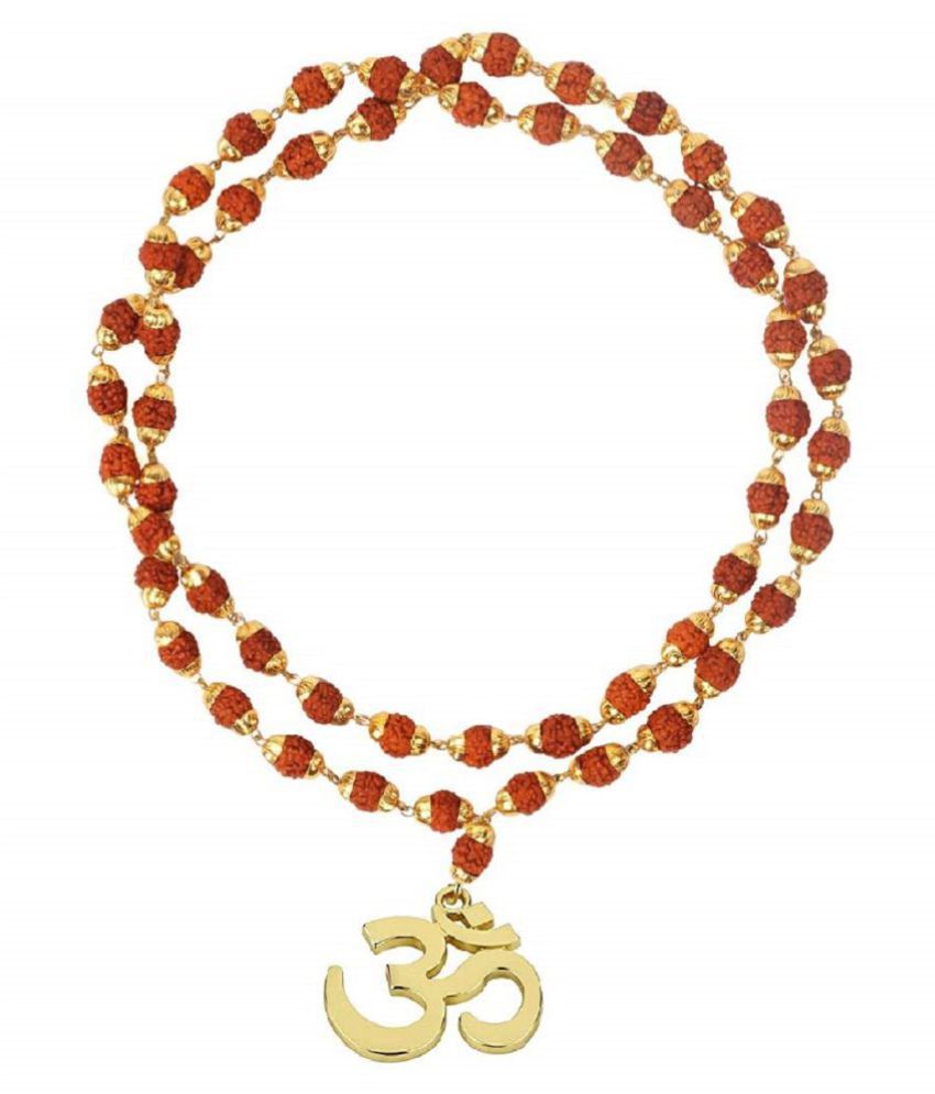     			ASTRODIDI Women's Brass Om Pendant Locket with Rudraksha Cap Mala (Brown and Golden Color)