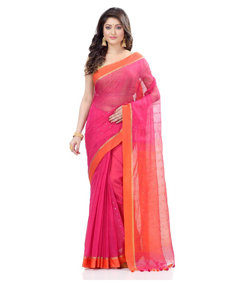    			Desh Bidesh - Pink Cotton Saree With Blouse Piece (Pack of 1)