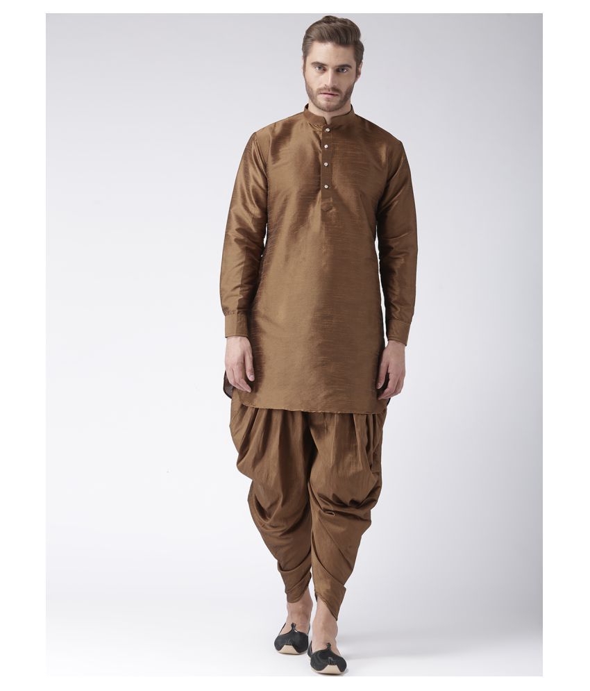     			Hangup Brown Silk Blend Dhoti Kurta Set