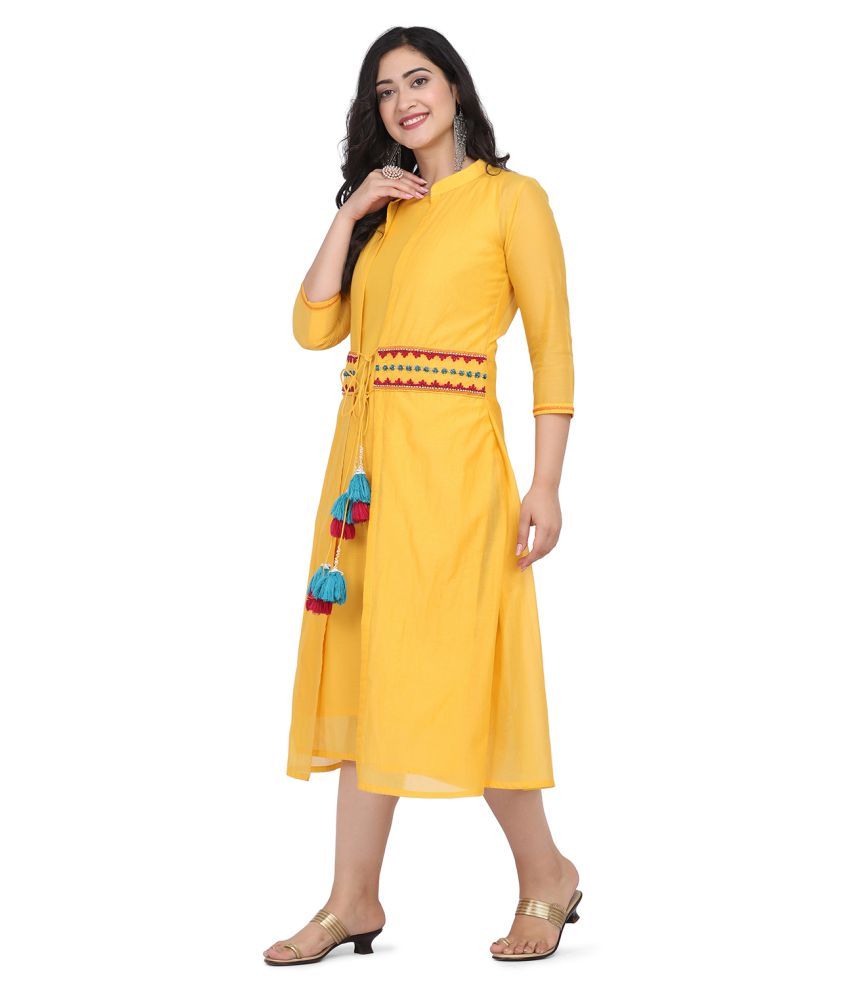     			Shaily Retails Orange Chanderi A-line Kurti - Single