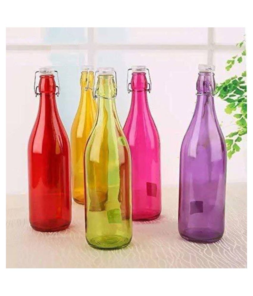     			Somil Glass Water Bottle, Multi, Pack Of 5, 1000 ml