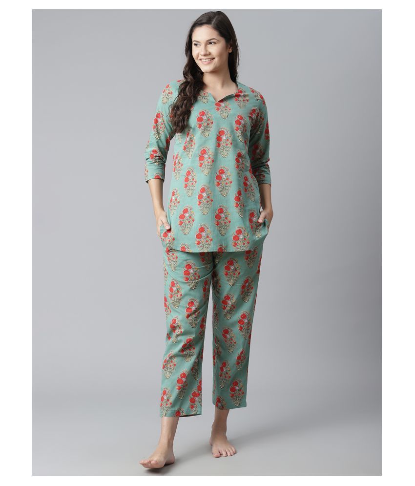     			Divena Cotton Nightsuit Sets - Green Single