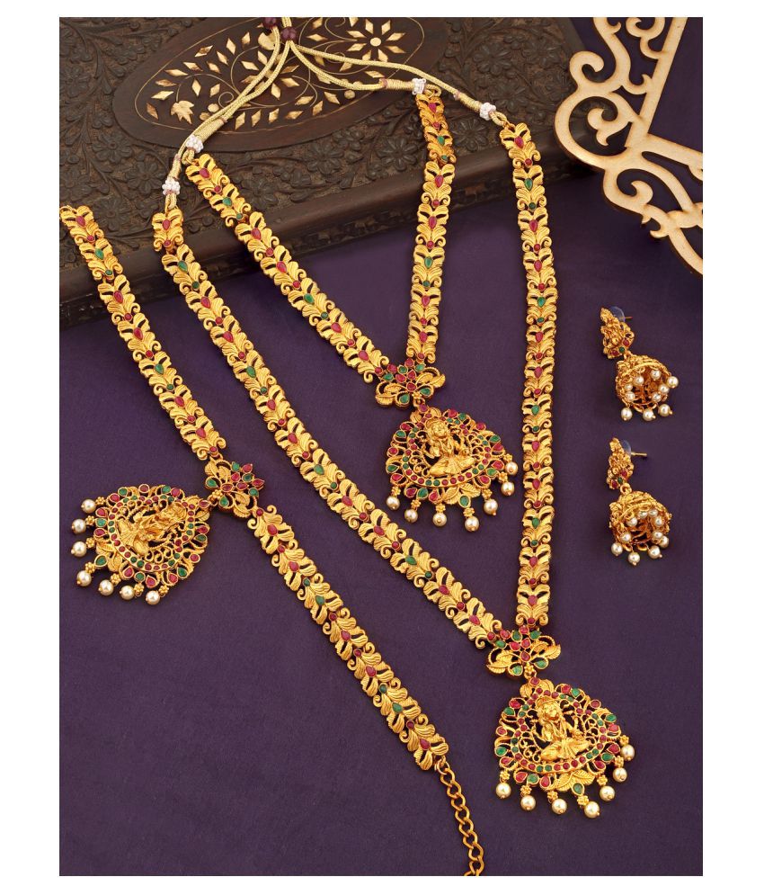 Spargz Alloy Golden Traditional Necklace set Combo Matinee