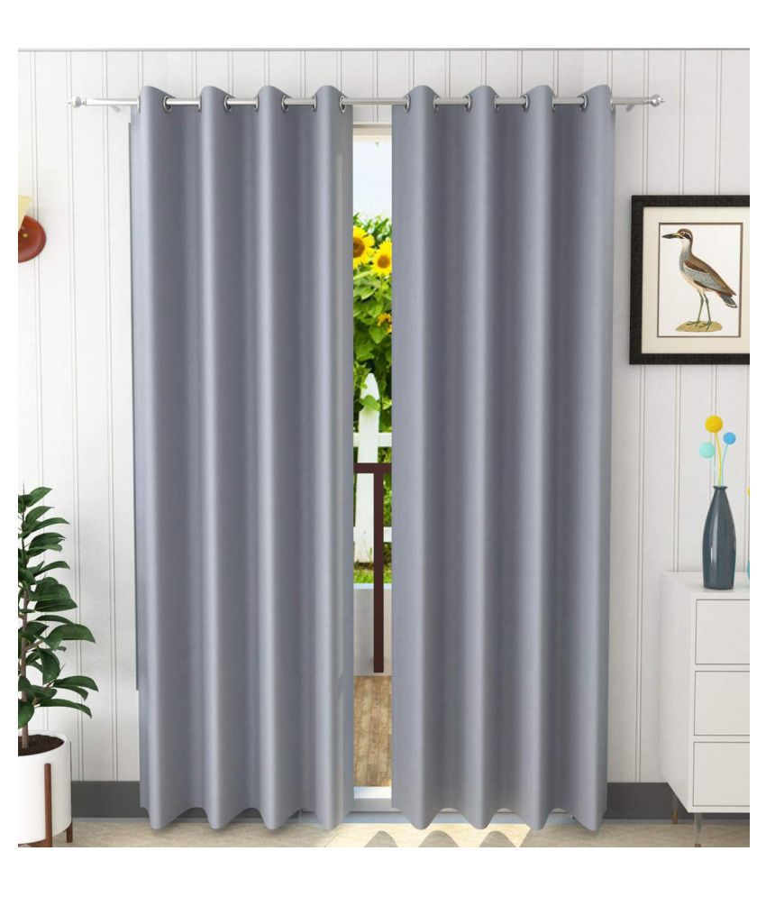     			Koli collections Set of 2 Door Semi-Transparent Eyelet Polyester Grey Curtains ( 213 x 152 cm )