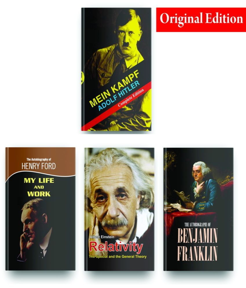     			Fantastic Non Fiction Books Bestsellers Set Of 4- Mein Kamphf Autobiography Adolf Hitler English Plus Benjamin Franklin Autobiography, Life And Work Plus Relativity By Einstein