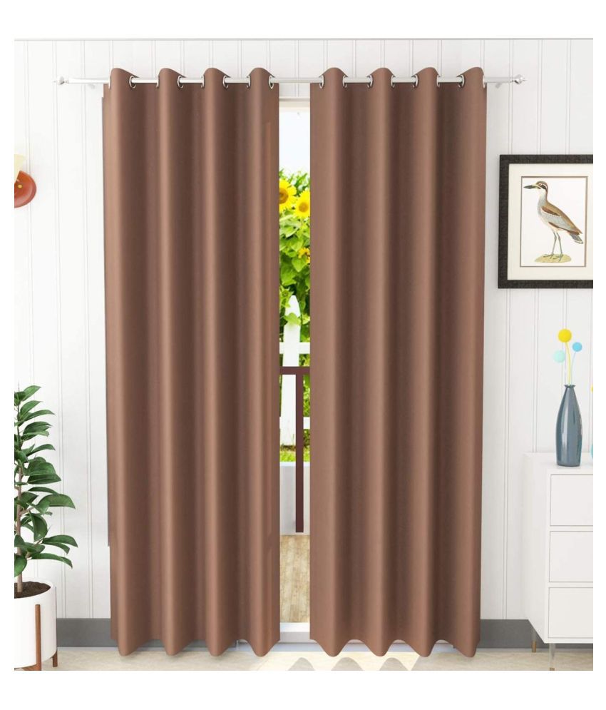     			Koli collections Set of 2 Door Semi-Transparent Eyelet Polyester Brown Curtains ( 213 x 152 cm )