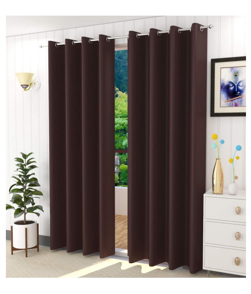     			Koli collections Set of 2 Door Semi-Transparent Eyelet Polyester Coffee Curtains ( 213 x 152 cm )
