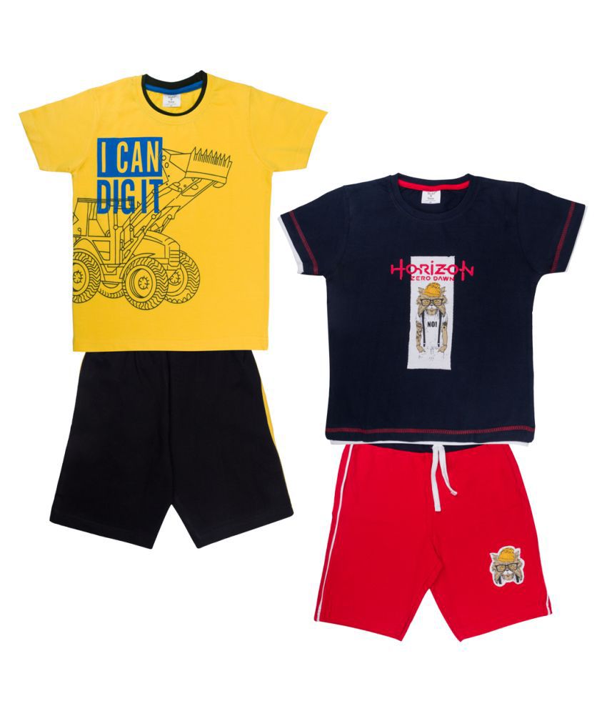     			Todd N Teen Boys Kids Combo Of Cotton Pinted Tshirt, Dailywear, Clothing Set With half pant  3-4 years navy