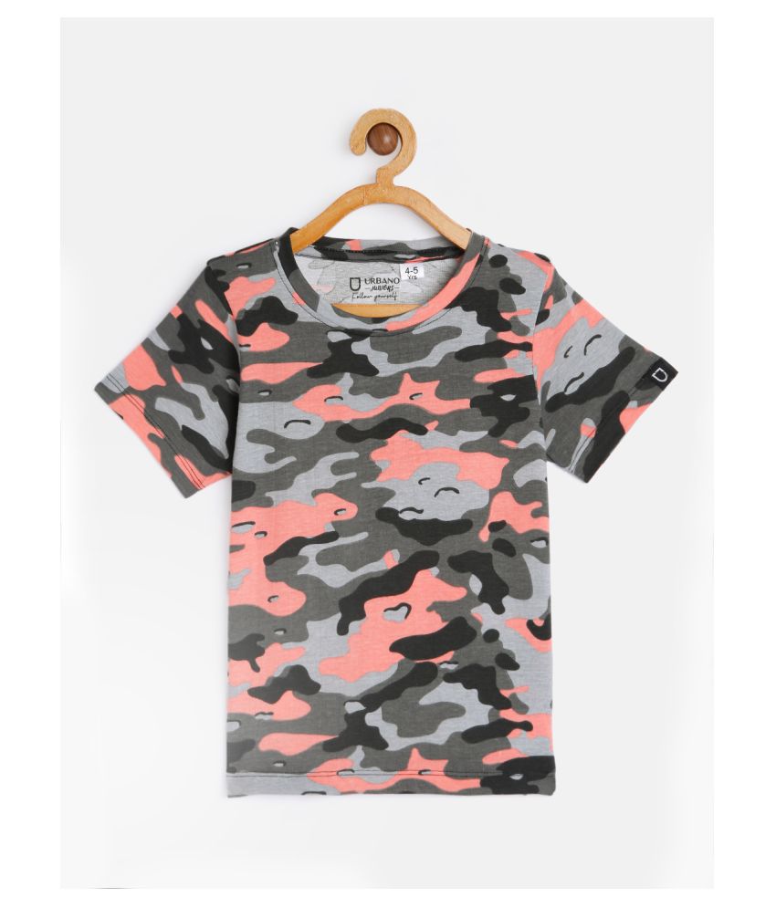     			Urbano Juniors Boy's Grey Military Camouflage Printed Half Sleeve Regular Fit Cotton T-Shirt