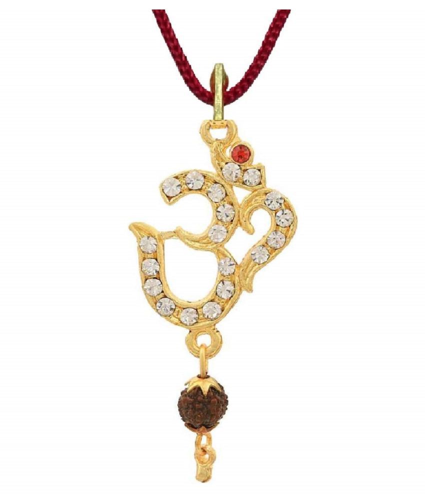     			ASTRODIDI Men's and Women's Brass Gold Plated Om Pendant Locket with Rudraksha Zircon Beads