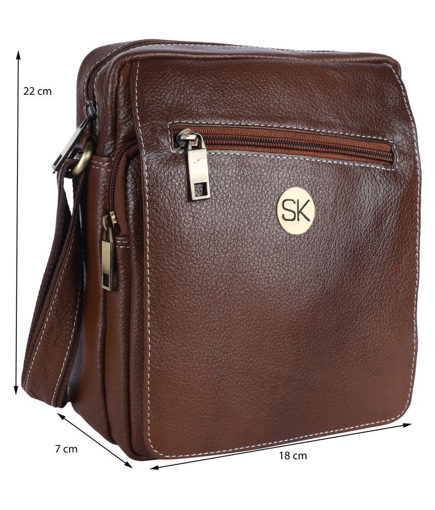 SK SK-3005_COFFEE BROWN Grey Leather Office Bag