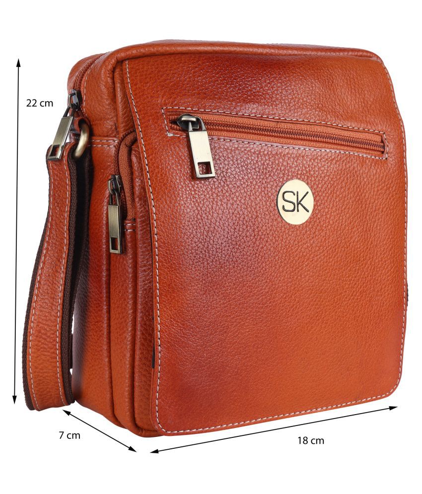 SK SK-3005_TAN Orange Leather Office Bag