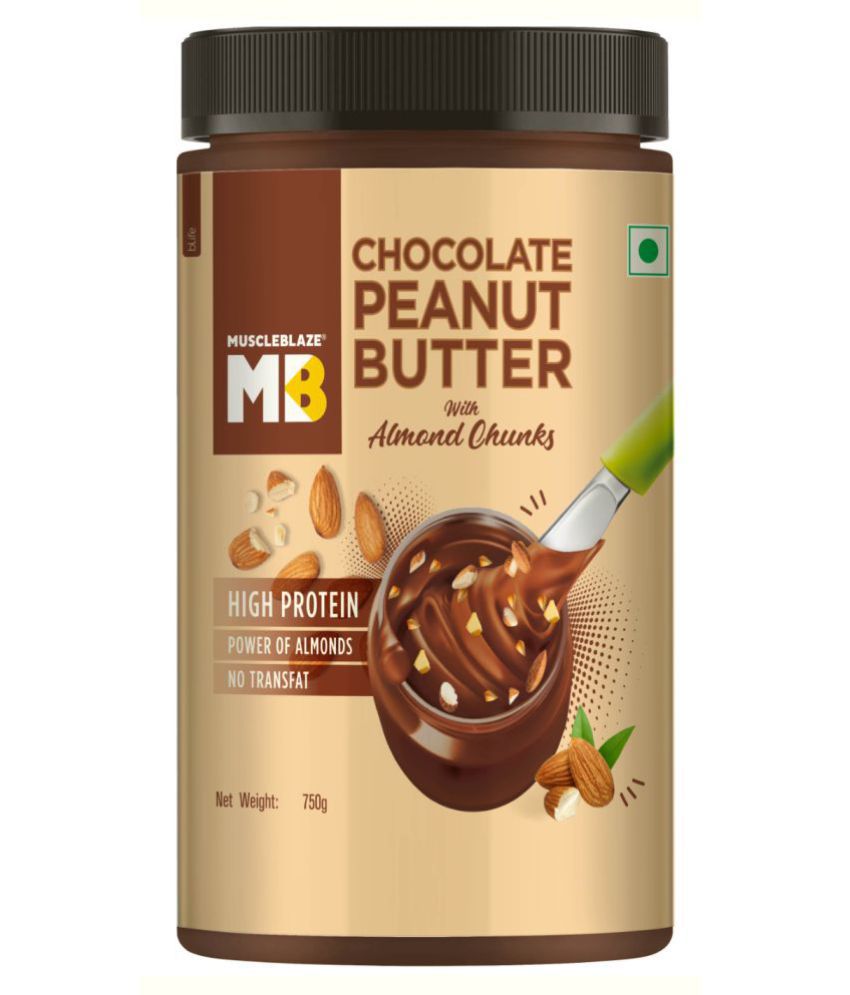 MuscleBlaze Chocolate Peanut Butter with Almond Chunks, 19% Protein, Chocolate, 750 g
