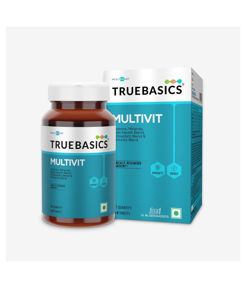 TrueBasics Multivit Daily, Multivitamin For Men and Women, with Zinc, Vitamin C, D, B12 and Multiminerals, Immunity and Antioxidant Blend, Clinically Researched Ingredients, 30 Multivitamin Tablets
