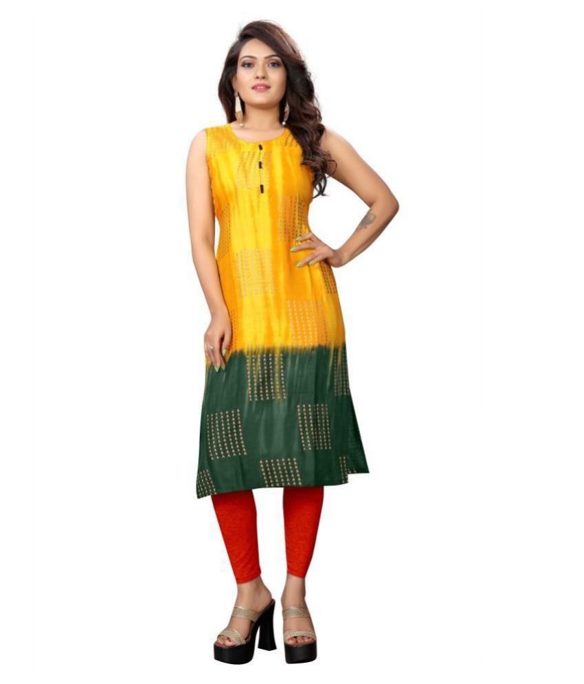     			MEESORRA - Yellow Rayon Women's Straight Kurti ( Pack of 1 )