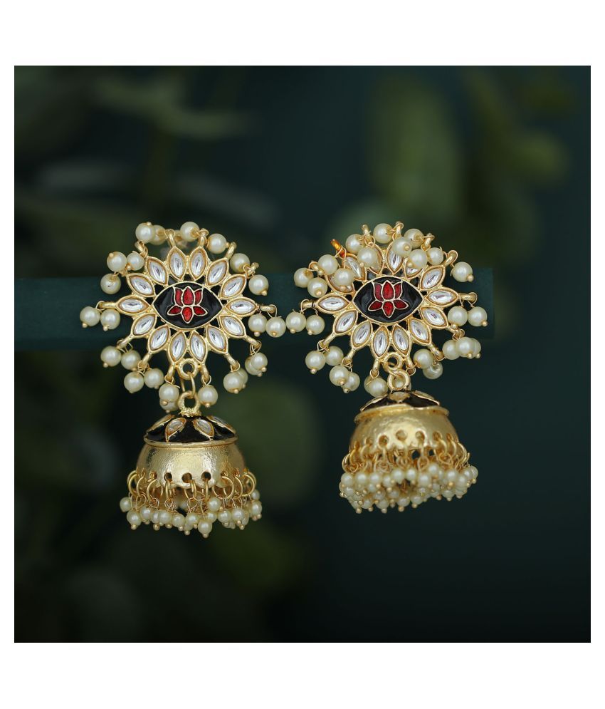     			Sukkhi Designer Kundan Gold Plated Pearl Meenakari Jhumki Earring For Women