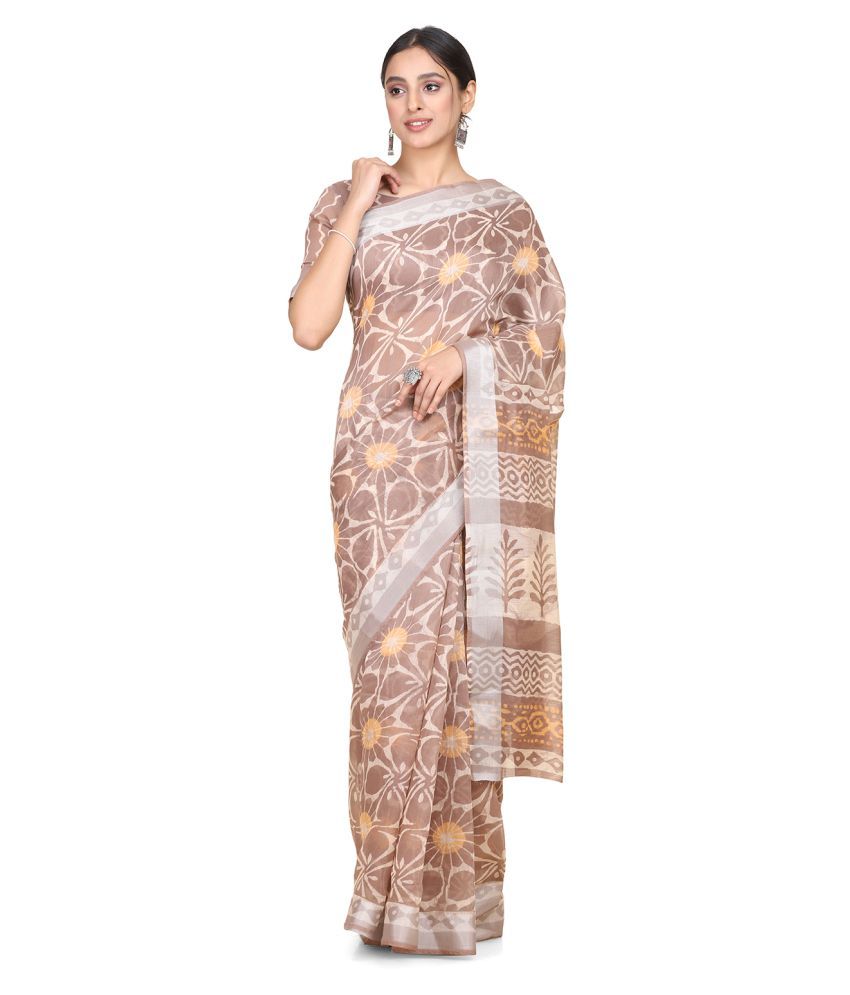     			Shaily Retails Brown Silk Blend Saree - Single