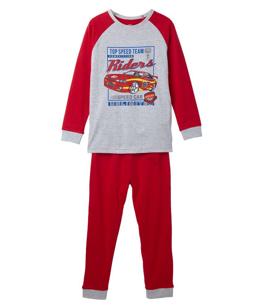 Cub McPaws Kids Nightwear Boys Graphic Print Cotton Jersey (Red Pack of 1)