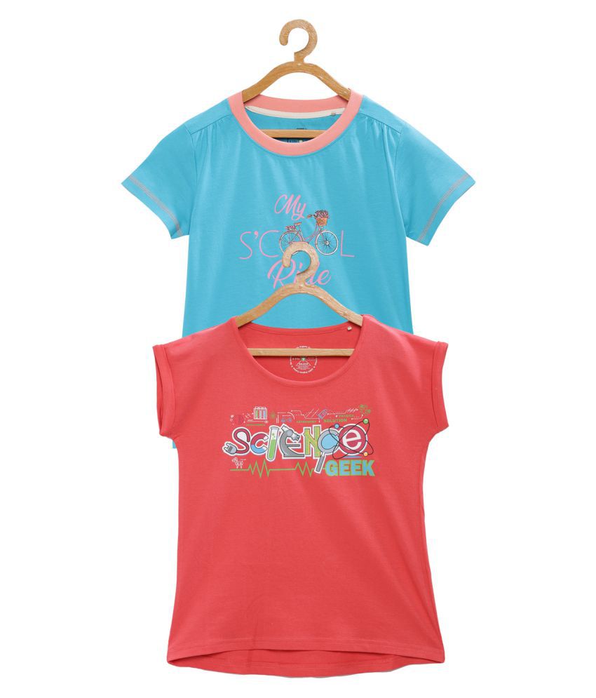     			Cub McPaws Girls Graphic Print Organic Cotton Blend T Shirt (Multicolor, Pack of 2)