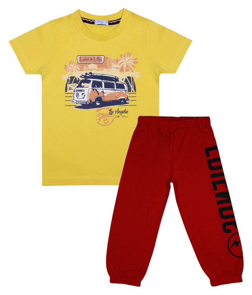     			Luke and Lilly Boys Pack of 1 Printed Cotton T-shirt with Track Pants