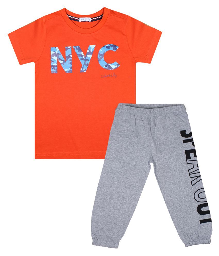     			Luke and Lilly Boys Pack of 1 Printed Cotton T-shirt with Track Pants