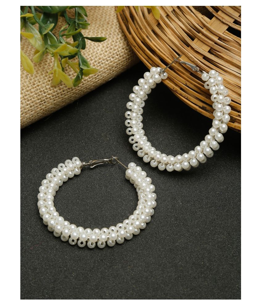     			NEUDIS Contemprory Oxidised Silver Pearl Alloy Hoop Earring