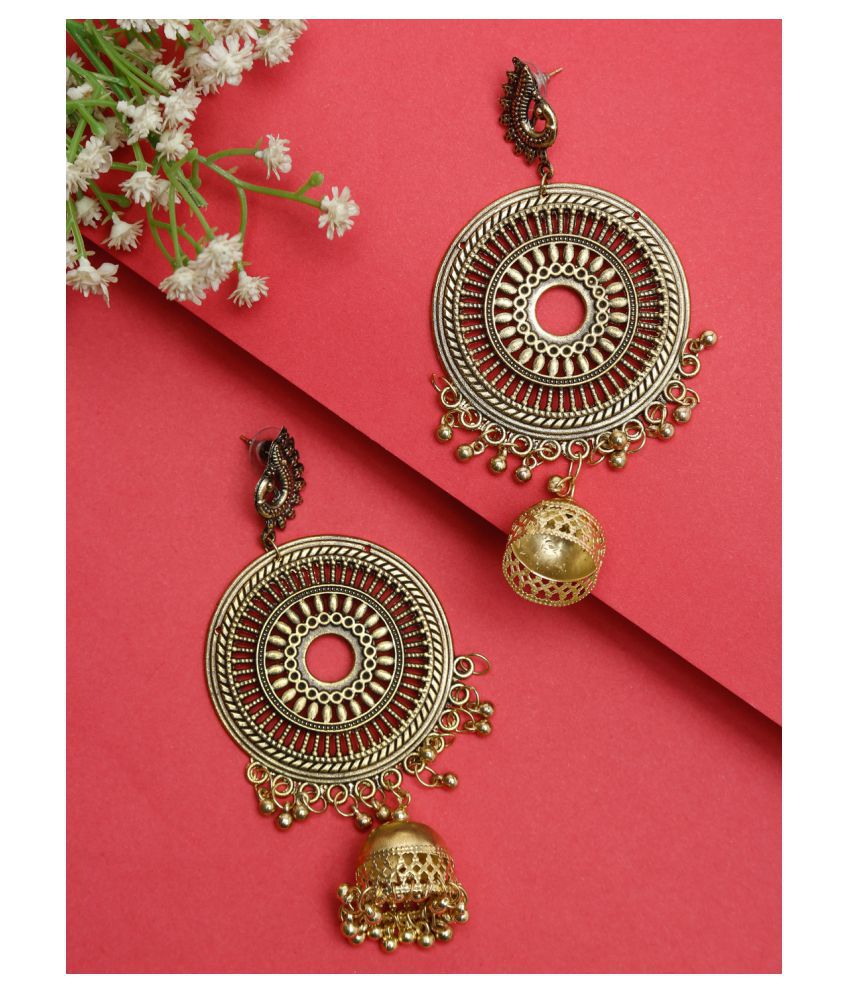     			NEUDIS Oxidised Ethnic Antique Gold Toned Floral Jhumki Drop Earring