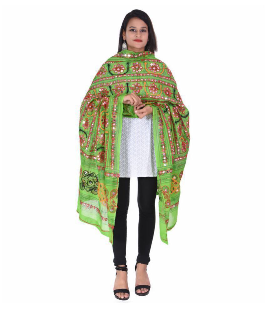     			Raj Green Cotton Aari Embroidered Dupatta - Single