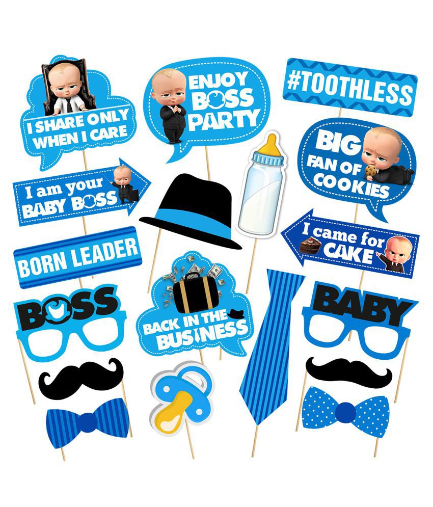     			Boss Baby Birthday Photo Booth Props 18 Pieces with Wooden Sticks for Boss Baby Birthday Party Decorations,Baby Boss Party Supplies