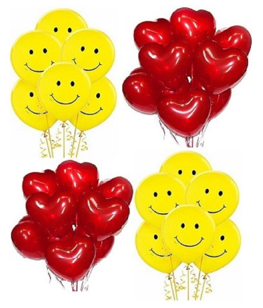     			GNGS Red Heart 15 Qty and Yellow Smiley 15 Qty Party Decoration Balloons (Pack of 30 Pcs)