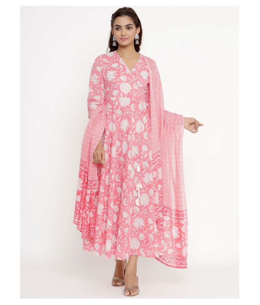     			miravan Pink Cotton Anarkali Kurti -