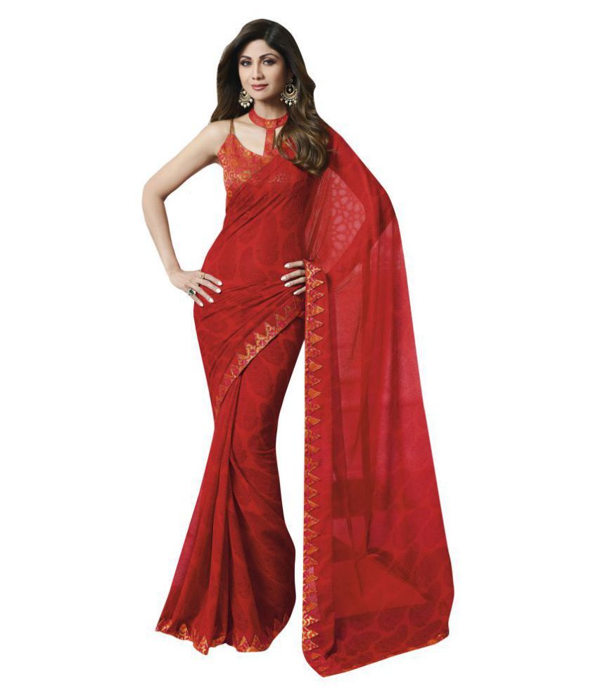     			Aarrah Red Chiffon Saree - Single