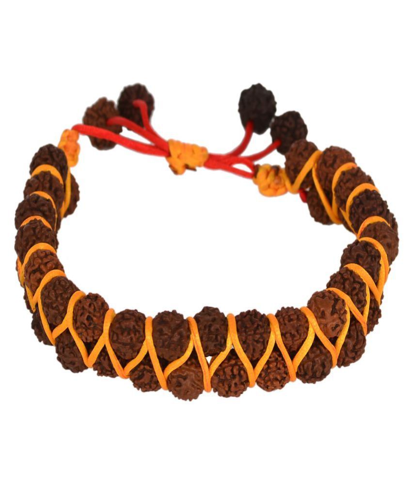     			KESAR ZEMS 2 Layer Rudraksha Bracelet Wrist Band Adjustable BRACELET With Yellow & Red Thread For Unisex, Energy, Healing & Spiritual