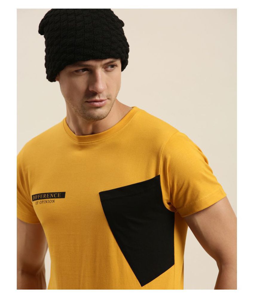     			Difference of Opinion Cotton Yellow Color Block T-Shirt Single Pack