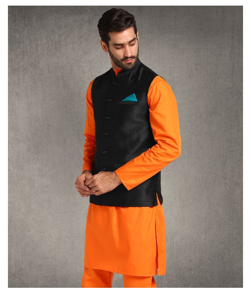     			Hangup Black Cotton Blend Nehru Jacket Single Pack