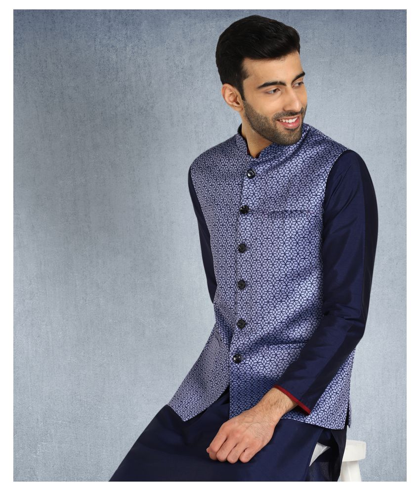     			Hangup Blue Polyester Blend Nehru Jacket Single Pack