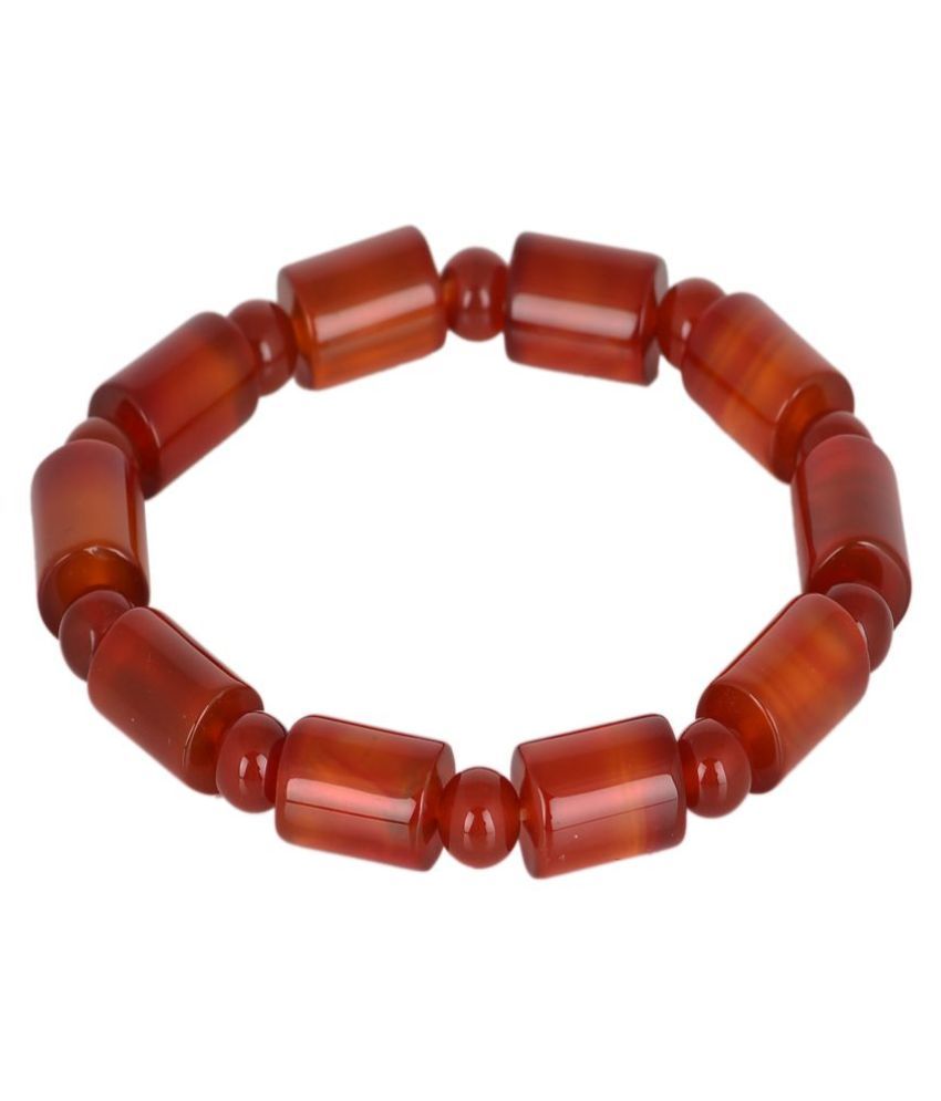     			KESAR ZEMS Natural Red Carnelian Crystal Capsule & Round Shape Stone With Smooth Stone Bracelet Stretchable Wrist Stylish Band For Unisex {8.5 x 1.5 x 0.5 CM} Red.