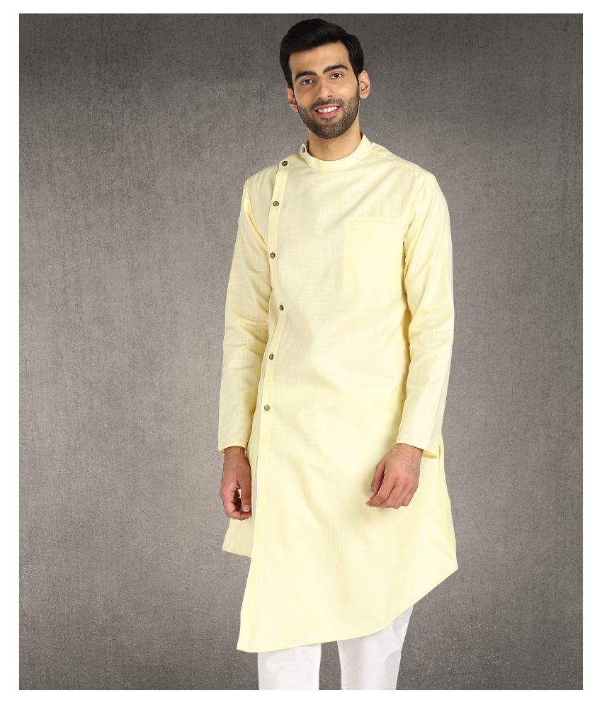     			Hangup - Yellow Cotton Men's Asymmetrical Kurta ( Pack of 1 )